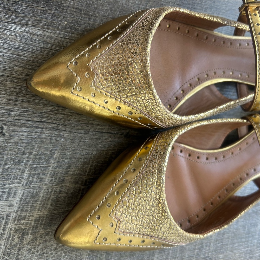 Tory Burch Gold Glitter Flats with Strap - Picture 8 of 10